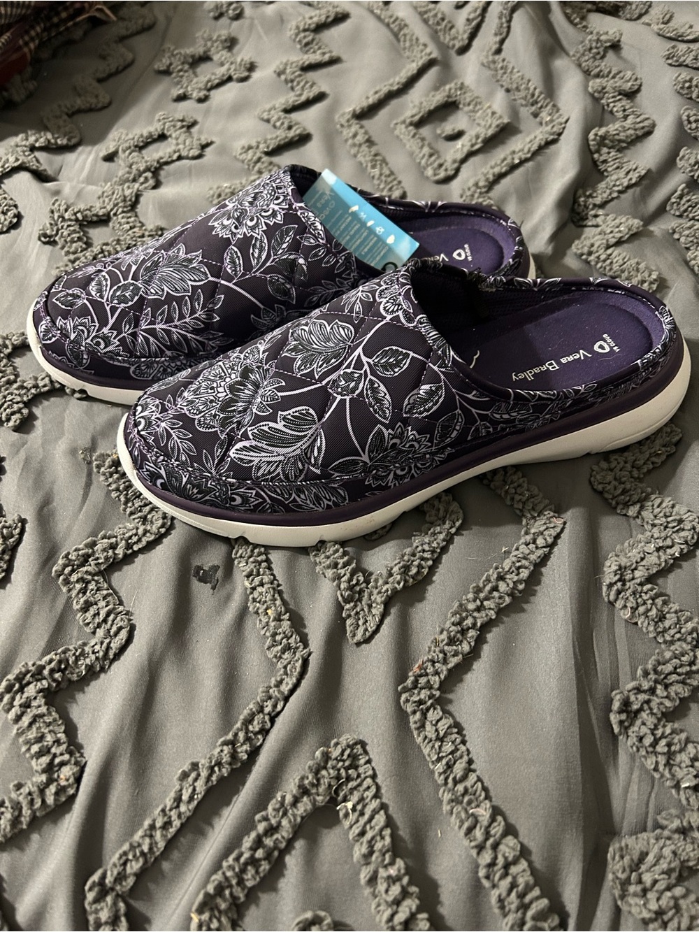 Vionic Purple Floral Slip-On Clogs with White Print